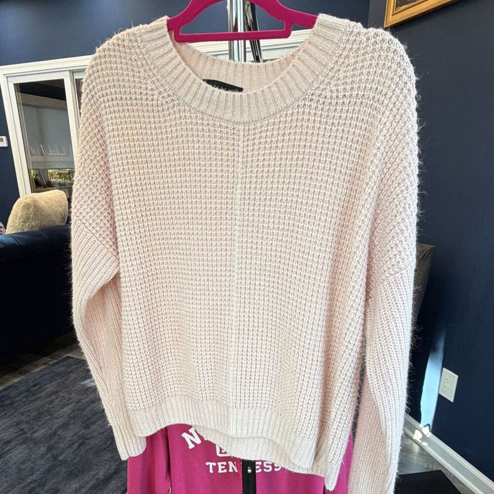 Sanctuary Women's Pink Solid Knit Crew Neck Pullover Sweater Ribbed L